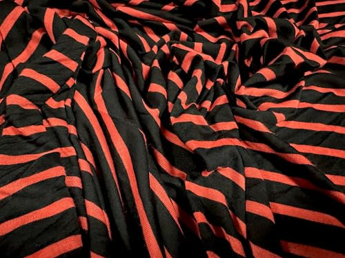 Viskose-Stoff, Single-Jersey, Meterware, gestreift, Schwarz und Sommerrot