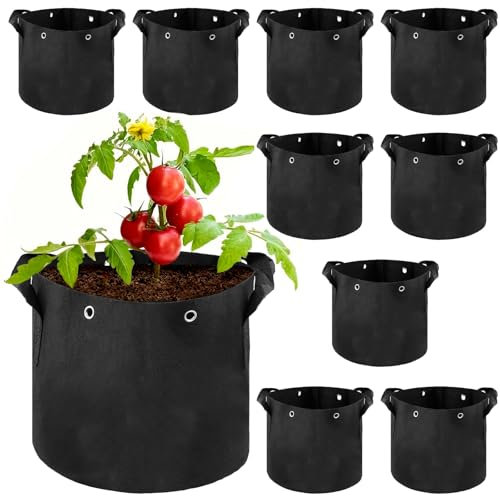 NAMYEUT 10 Stück 12L Stofftopf Pflanzsack aus Vliesstoff, 25 x 22cm Grow Stofftöpfe mit Tragegriffe und Verstärken Löchern, Garten Pflanzsack für Kartoffeln, Karotten, Tomate