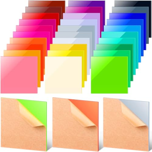 Suzile 30 Pcs Colored Acrylic Sheets 1/8 Inch Thick for Laser Cutting 3.9x3.9 Cast Opaque Acrylic Sheets with Protective Paper for Art DIY Crafts Display