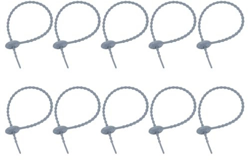 sourcing map 20 bridas de silicona de 22.86 cm, reutilizables, tiras de cierre giratorias, organizador de gestión de envolturas de cables para el hogar, oficina, cocina, bolsa de alimentos, color gris