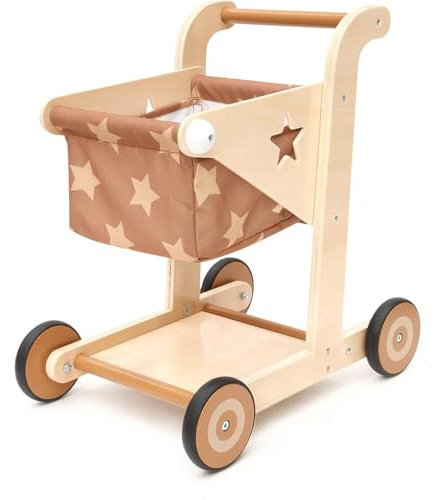 Asweets 2En1 Trotteur en Bois pour Bébé, Poussette pour Poupée, Chariot de Courses pour Garçons et Filles, Jouet d'Apprentissage Assis-Debout pour Tout-Petits, Wooden Baby Walker(Marron)