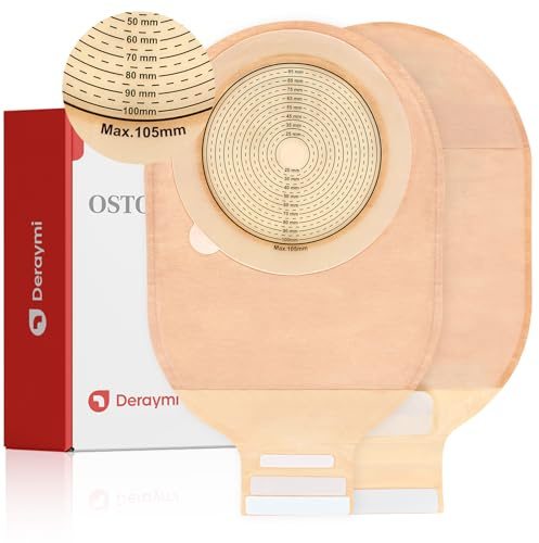 DERAYMI 20 StüCk Einteilige Stomabeutel Stomaversorgung, 15–109 mm Kolostomiebeutel, Zuschneidbarer, üBergroßEr Rahmen, Entleerbarer Beutel Mit Klettverschluss