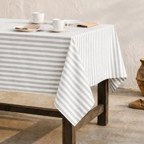 GAMUSI Mantel Antimanchas Rectangular Tela algodón Impermeable Rayas Agua Marina, 140x300 cm