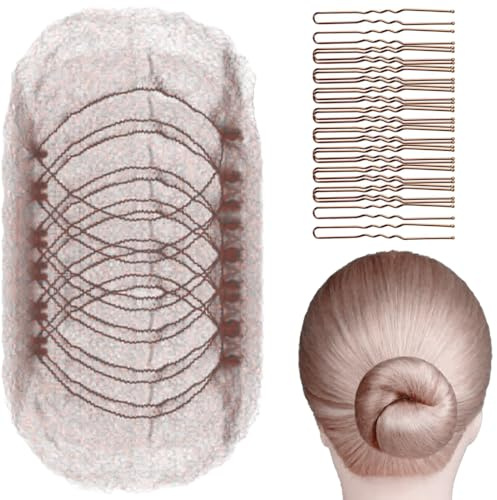 GGUFAY Retine Capelli Per Chignon, 20 Pezzi Retine Per Capelli Invisibili E 40 Forcine Capelli Forma U, Retina per Capelli Chignon Bambina Elastiche,Per Fissare Parrucche Capelli E Chignon(Caffè)