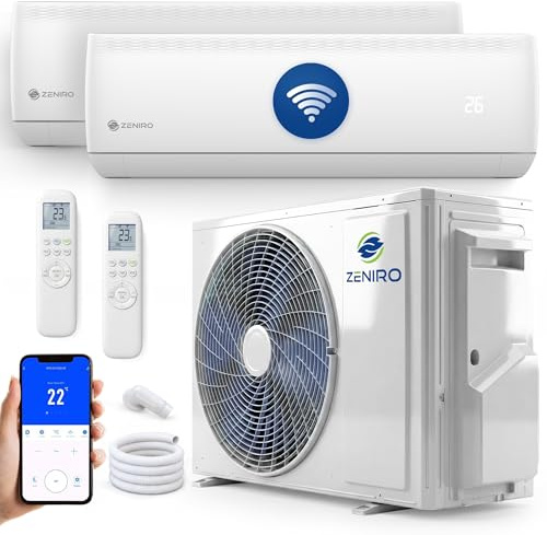 ZENIRO Multisplit Klimaanlage 2 Innengeräte Set (2,6kW + 5,3kW) Klimagerät Air Conditioner mit Heizfunktion 18000 BTU 5.3kW A++ WiFi/App-Steuerung 4D AirFlow Heizen bis -20°C Vorgefüllt R32