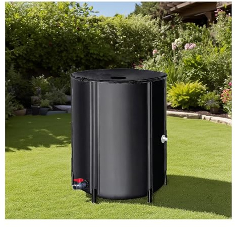 HOFUNTRE Collapsible Garden Water Butt Rainwater Collection Barrel，Portable Rain Barrels ，Large Water Storage Capacity, Top Cover Design With Filter Grid To Block Debris(Black,750L)