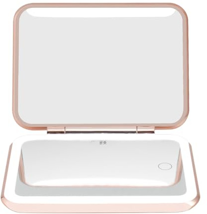 Porodo Vergrößerungs-Make-up-Spiegel mit 5000 mAh Powerbank, LED-beleuchtet, einstellbare Helligkeit, 1-fache und 5-fache Vergrößerung, Smart-Touch-Steuerung, Handys, wiederaufladbar, Handheld- +