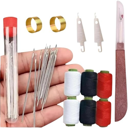 Set di attrezzi da cucito, kit da cucito, set di aghi a occhiello grande con custodia per aghi, infila, ditali, fili, tagliasuzze, perfetto per viaggi, progetti fai da te, cucito domestico e