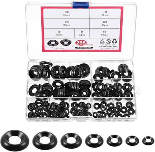 Yaocom 295 Pcs Finish Washers #4#6#8#10#12#14#16 304 Stainless Steel Finishing Cup Washers Countersunk Cup Assortment, 7 Sizes(Black)