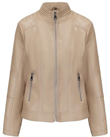 vittorio y Giacca Donna in Ecopelle Elegante Modello Aderente e Confortevole, Tasche Laterali e Interni Foderati (IT, Testo, S, Regular, Regular, BEIGE)