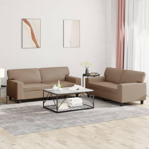 RMIHSJG Ensemble de canapé 2 pièces en cuir synthétique marron cappuccino avec sièges rembourrés épais, cuir synthétique durable résistant à la saleté, structure robuste en contreplaqué