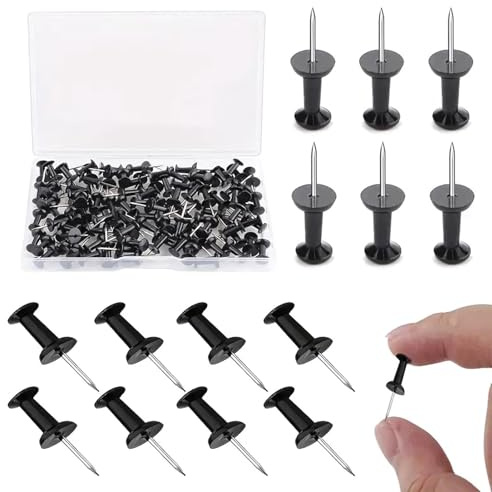 Vexorlian Black Push Pins, 100 Pcs Sturdy Thumb Tacks with Plastic Storage Box, Rustproof Drawing Pins for Notice Board Bulletin Board - School & Office Use