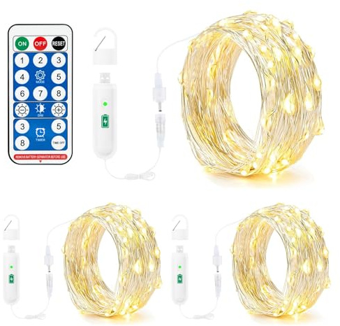 Bigzom Guirlande lumineuse à piles rechargeables - 3 x 100 LED - 10 m - Avec télécommande et interface de charge USB - Guirlande lumineuse USB pour l'intérieur et l'extérieur - Décoration de Noël