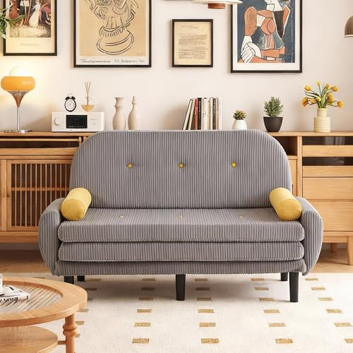UNISOAR 2-Sitzer Sofa mit Rückenlehne verstellbar, Samt-Cord Stoff, Schlafsessel mit Stauraum, für Wohnzimmer, Schlafzimmer, Gästezimmer