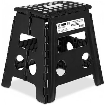 Tabouret Pliant Noir 45cm, Marchepied Pied Pliable BM TOOLS BMT-MP45-NOIR - 150kg Capacité, Léger et Compact pour Adulte/Enfant