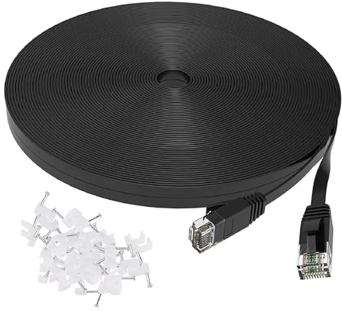 WUKUBO Cable Ethernet Cat6, Cable plano largo de red de Internet de alta velocidad, LAN de conexión Rj45 for enrutador, Cable de módem Ethernet Cat 6(Black,15m)