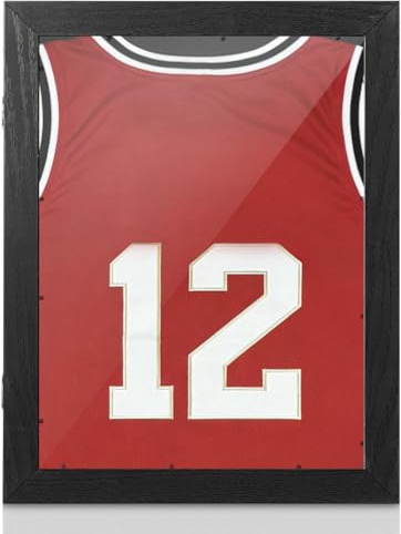 DOITOOL Vitrina de madera con marco de uniforme deportivo de 11 x 14 pulgadas con ventana, caja de sombra para camisetas de fútbol, béisbol, baloncesto, escaparate de escritorio de madera para