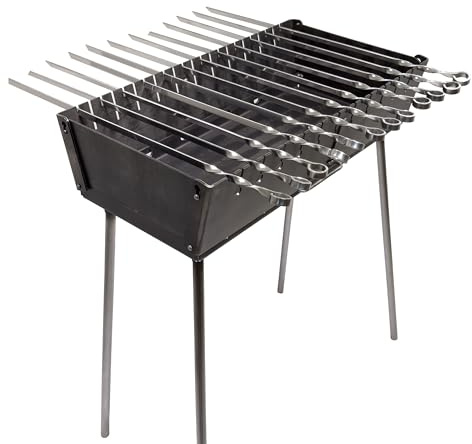 Mangal, barbecue a carbonella, pieghevole, in acciaio da 3 mm, per 12 spiedini, portatile, per campeggio, giardino, picnic e viaggi
