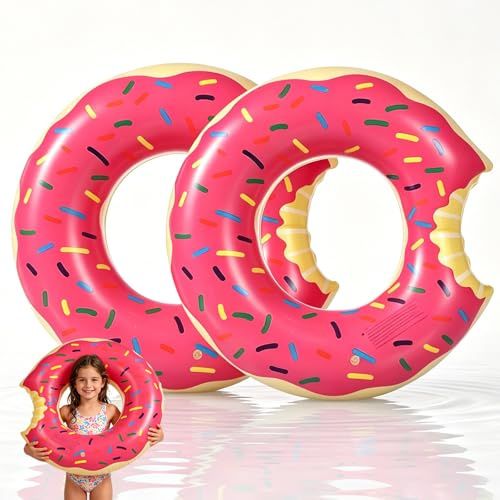 Swimming Ring Donut Inflatable Rubber Rings for Kids Adults, 70/90/120cm Doughnut Inflatables Pool Ring Donuts Floaties Swim Rings Water Float for Boys Girls Men Women Beach Summer Water Party