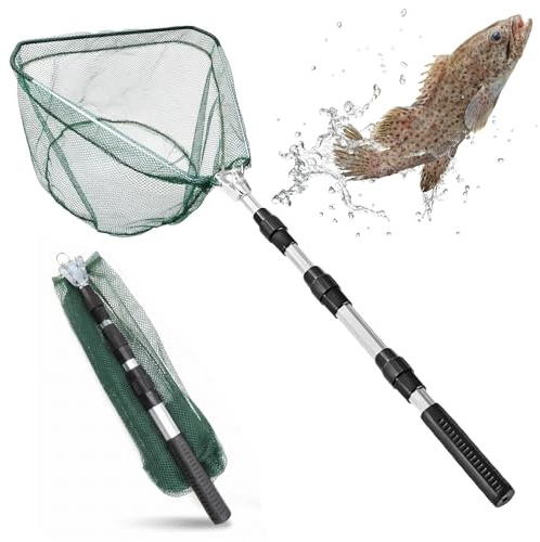 INNAL Red de Pesca Plegable Triangular 125 cm Red a Prueba de Enredos | Ligero y Portátil Sacadera Pesca Telescópica para Estanques Objetos Flotantes, Camarones y Sardinas