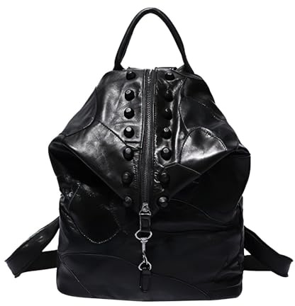 Laptop ryggsäck i läder – 34 x 40 x 16 cm, reseryggsäck av nötläder, lätt fashionabel skolväska, arbetsryggsäck med stöldskydd | College Campus Business Office pendling vandring ink, svart, Siehe