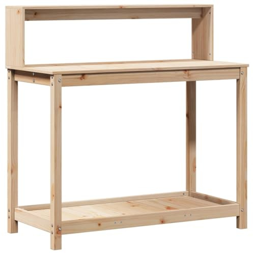 Owoxanthellate Tavolo da giardinaggio con ripiani, 108 x 50 x 109,5 cm, in legno massiccio di pino, tavolo da lavoro da giardino, per balcone, terrazza e serra, in legno rustico