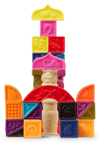 B. toys – Alfabetklossar för spädbarn och småbarn – 26 mjuka klämbara ABC-klossar med strukturerade djur – pedagogiska leksaker för sensorisk lek, badstund och tidig utveckling – 6+ månader