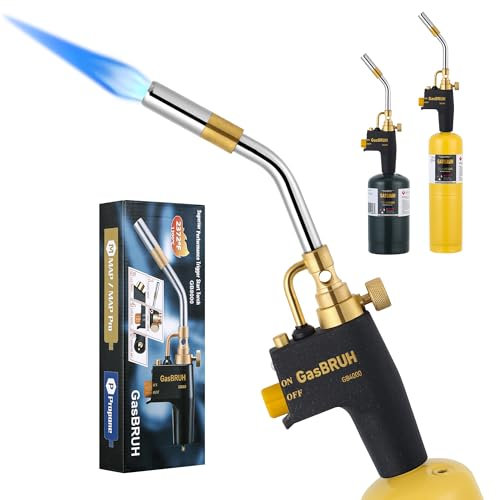 GasBRUH Propane Torch Head with Igniter, High Intensity, Trigger Start, MAPP Gas Compatible, Gold, Metal