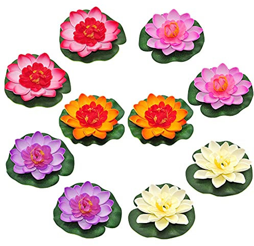 Floating Water Lily Artificial Flowers Realistic Deco 10 Pieces 10 cm Lotus Flower for Garden, Pond Swimming Pool, Aquarium, Terrace, Wedding