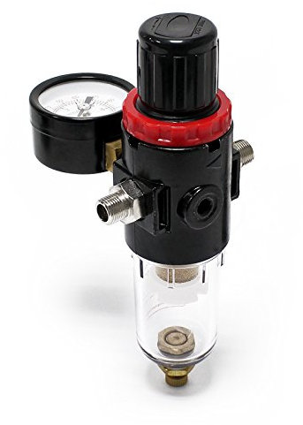 Wiltec Luftfilter mit Wasserabscheider und Druckregler bis 7 bar, 2x 12,91 mm (1/4), 9,51 mm (1/8) Adapter, Zubehör für Airbrush Kompressor