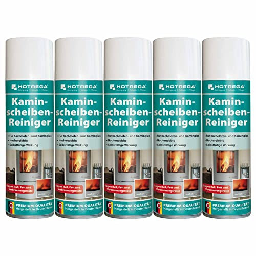 HOTREGA Kaminscheibenreiniger 5x 300ml | Selbsttägiger Kaminglasreiniger | Löst Ruß, Rauchharz & Fett selbsttätig und rückstandsfrei