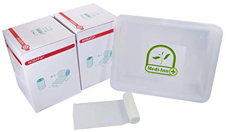 Noba Nobafix elastische Fixierbinden Mullbinden Großverbraucherpackung 10 cm x 4 m 100 Stück + Medi-Inn Aufbewahrungsbox
