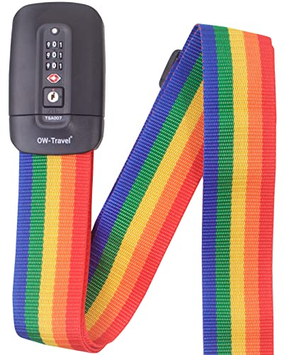OW-Travel Correas de Equipaje Personalizadas con candados para Maletas (1 Pieza) Correa de Equipaje TSA Fáciles de Ubicar con Etiquetas para el Equipaje. Cintas Maleta TSA (Arcoíris)