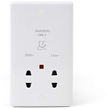 Lieber Silk White Single Gang Shaver Socket Dual Voltage 230/115v - Curved Edge Shaver Plug Socket for Bathroom