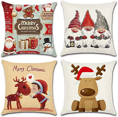 Gudotra 4 Pezzi Federe Natalizie Cuscini 45x45cm per Divano Federe Natale Decorazioni Addobbi per Casa