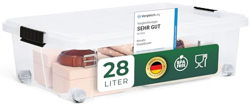 Novaliv Lot de 6 boîtes de rangement plates en plastique avec couvercle - 28 l - 61 x 40 x 18 cm - Transparent - Avec couvercle