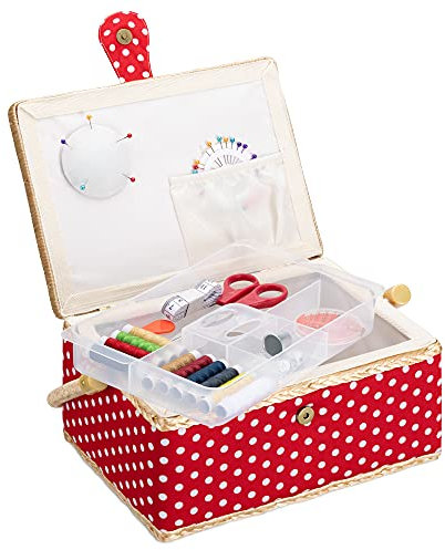 Navaris Scatola Kit Cucito - Valigetta Sarta Professionale 76 Accessori Ricamo - Forbice Ago Spilla Bottone Rivetto Automatico Rocchetto Filo Maglia