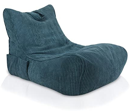 Ecopuf Flavio Chaise Longue Salotto Pouf Velluto - Pouf Morbido Sacco con Tasca e Maniglia, Imbottito - Poltrona Relax - Pouf a Sacco - Arredamento Casa - Blu Avio Sz75
