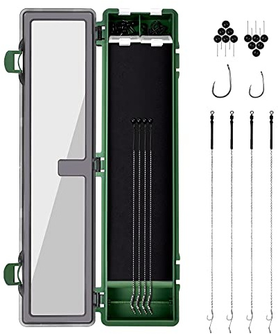 AhfuLife Stiff Hair Rig Tackle Box, Carp Fishing Storage Box Rig Board with 4pcs Hair Rigs, 12pcs Pins and 10pcs Barbless Fishing Hook in Rig Storage Box (style 1)