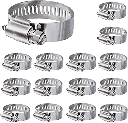 15 piezas 304 de en acero inox Abrazadera de manguera, 13-19mm ajustable Abrazadera de Manguera,Aplicar a Mangueras de Seguridad, Tuberías, Cables, Grifos de Agua, etc.