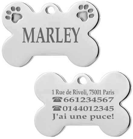 Ibera Gifts - Médaille Chien avec Gravure en Forme d'Os avec Pattes pour Animaux de Taille Moyenne à Grande, Médaille Chien Gravée (2 Pattes, Grand)