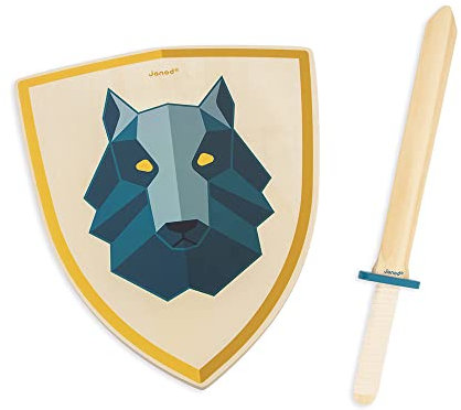 Janod - Wolf-Ritter-Set - Holzschild und -schwert - Rollenspiel - Spielen im Freien - Lernspielzeug Fantasie und Motorik- FSC-zertifiziert - Ab 3 Jahren, J03170, Bleu