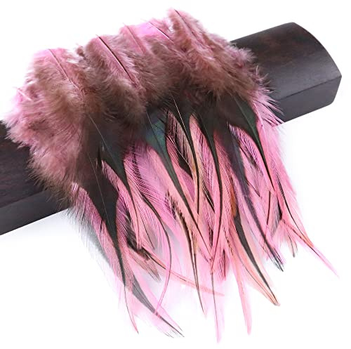 FEARAFTS Rooster Saddle Feathers for Crafts Decoration DIY Jewelry Making Dream Catcher Accessories Pack of 100 (Pink)