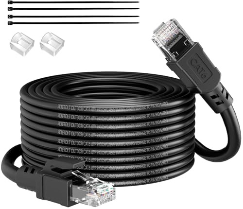 VOIETOLT Cable Ethernet Cat 6 Exterior 75metros, Cubierta Impermeable para Entierro Directo LLDPE con Protección UV - 24AWG Cable LAN Gigabit Alta Velocidad 10Gbps - CCA, UTP con 80 Ataduras