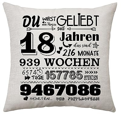 Aconesong 18. Geburtstagsgeschenk für Mädchen Junge Zierkissenbezüge Geschenk für Sie 18 Jahren Geschenke für Tochter Schwester Geschenkidee 18. Geburtstag Deko Kissenbezug 45 x 45 cm (18th)