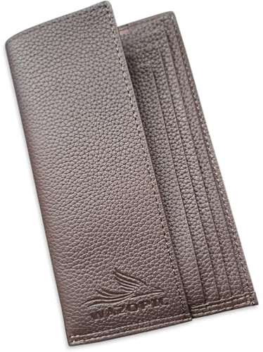 Wazopic Portefeuille Serveur Serveuse en Véritable Cuir de Buffle Premium, 5 Compartiments, Porte-Billets Professionnel pour Restaurant, Bar et Brasserie – Marron foncé