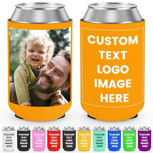 WACAR Individuelle Dosenkühlerhüllen, personalisierbar, faltbar, isoliert, Getränkeflaschenhalter mit Logo, Bildtext, für Hochzeit, Abschlussfeier, Geburtstagsfeier, 1–1000 Stück