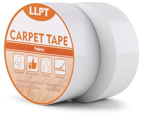 LLPT Double Sided Carpet Tape for Area Rugs 2 x 30 Yards Each 2 Packs Residue Free Heavy Duty Removable Easy Use Strong Adhesive Rug Gripper Tape for Laminate Hardwood Floors Carpet Tile (DCT527PK2)