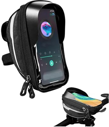 EULAPGOE Fahrrad-Tasche, Fahrrad-Telefon-Halterung, wasserdicht, Touchscreen-kompatibel, Rahmenmontage, Schwarz
