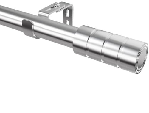 Gardinenstange Edelstahl Vorhangstange Ausziehbar Gardinenstange 250 cm Lang Curtain Rod Gardinenstangen-Set für Wohnzimmer, Schlafzimmer, Esszimmer, Silber(60-285cm, Ø25mm)